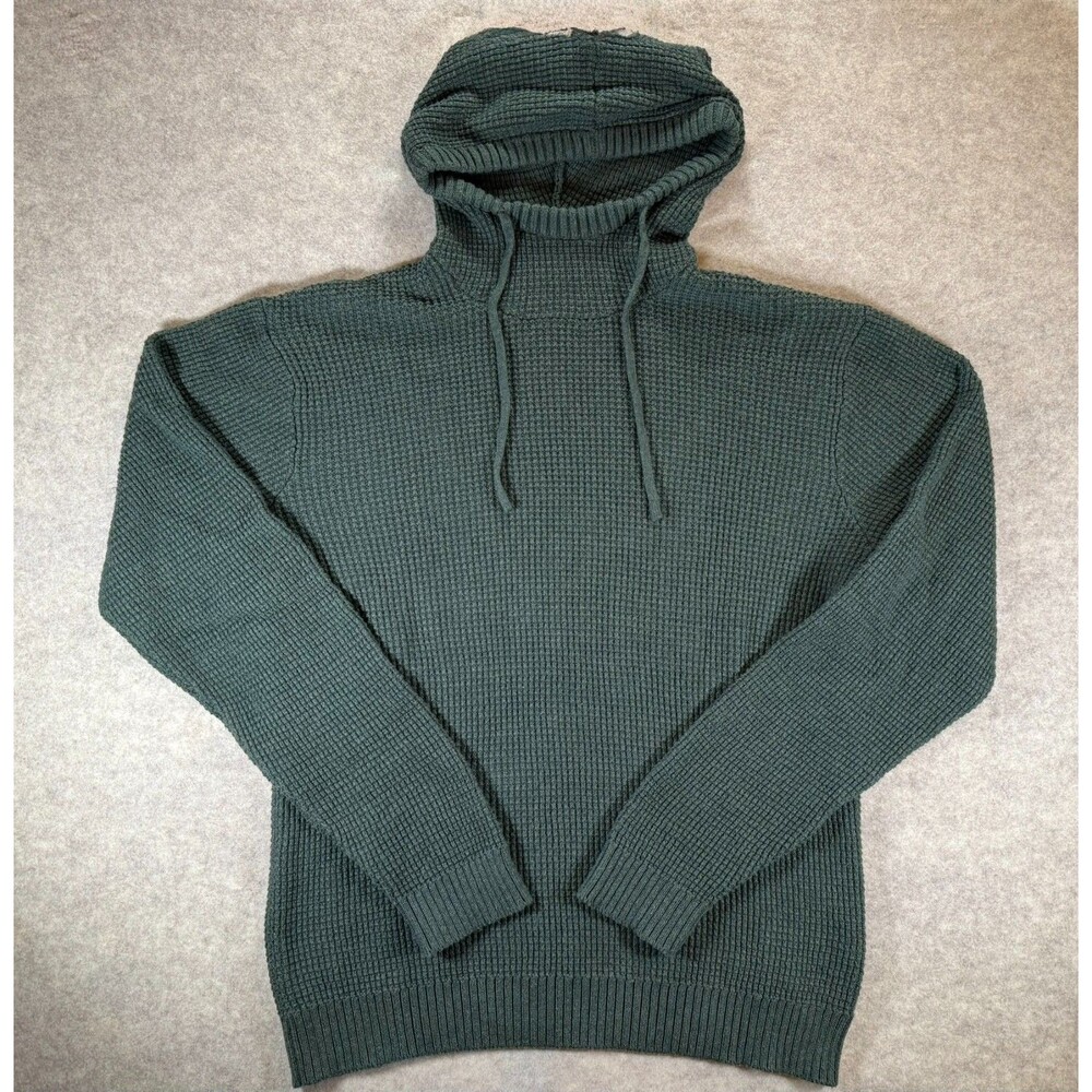 Marine Layer Men's L Green Waffle Knit Hoodie Cotton Merino Wool Blend Pullover